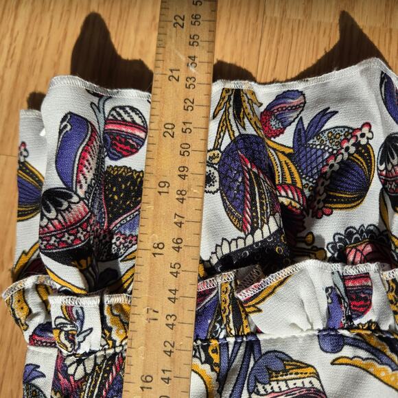 Franco Womens Paisley Floral Hippie Boho Belted Peplum Bell Sleeve Blouse Size M - Picture 12 of 12